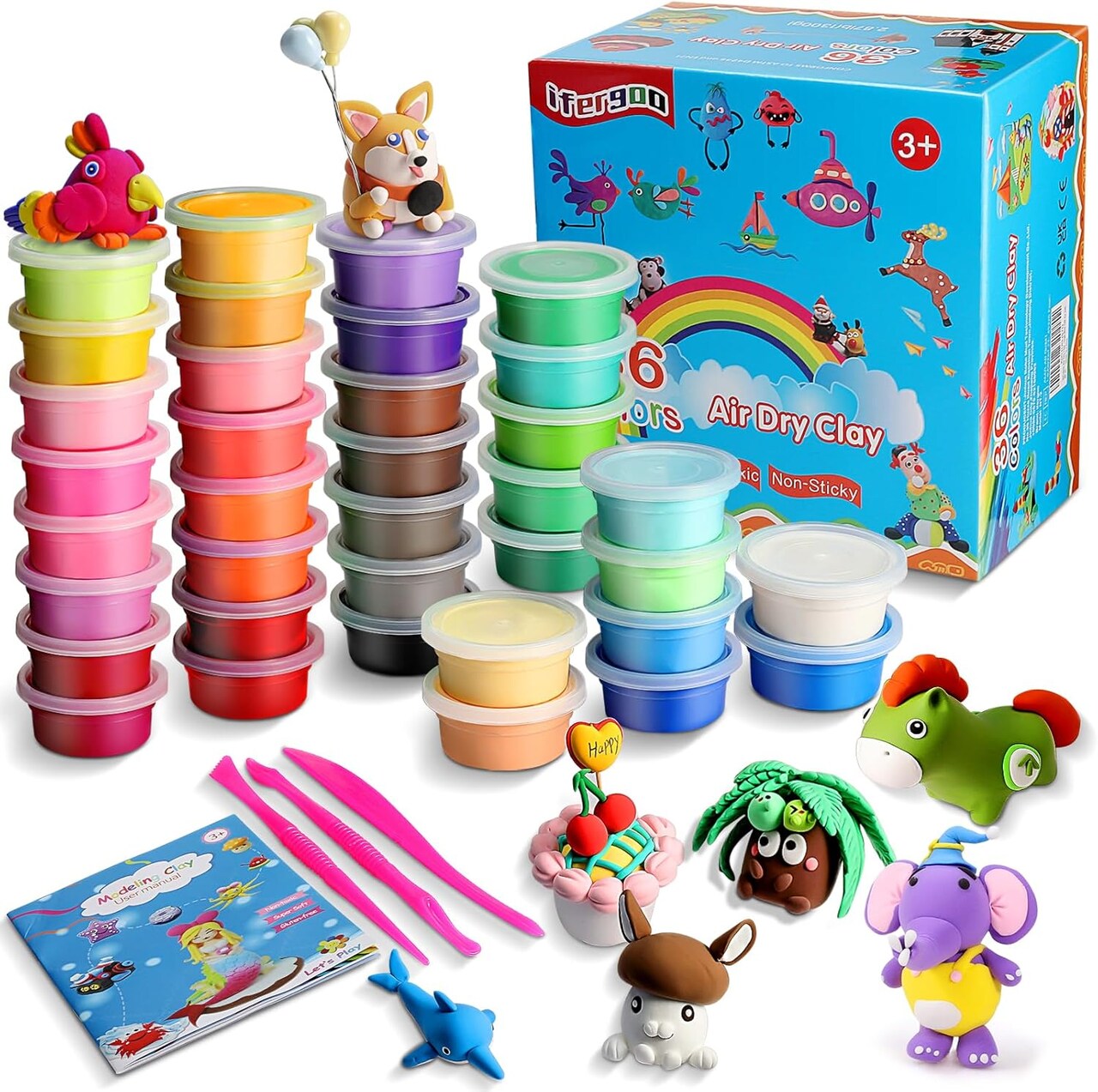 36-Color Magic Air Dry Clay Kit – Ultra-Light, Non-Toxic, Safe for Kids, Perfect for School Art & Crafts.